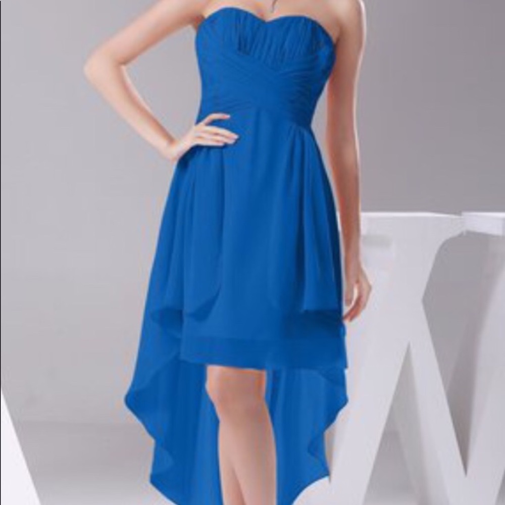 A-Line Strapless High Low Royal Blue Prom Dress